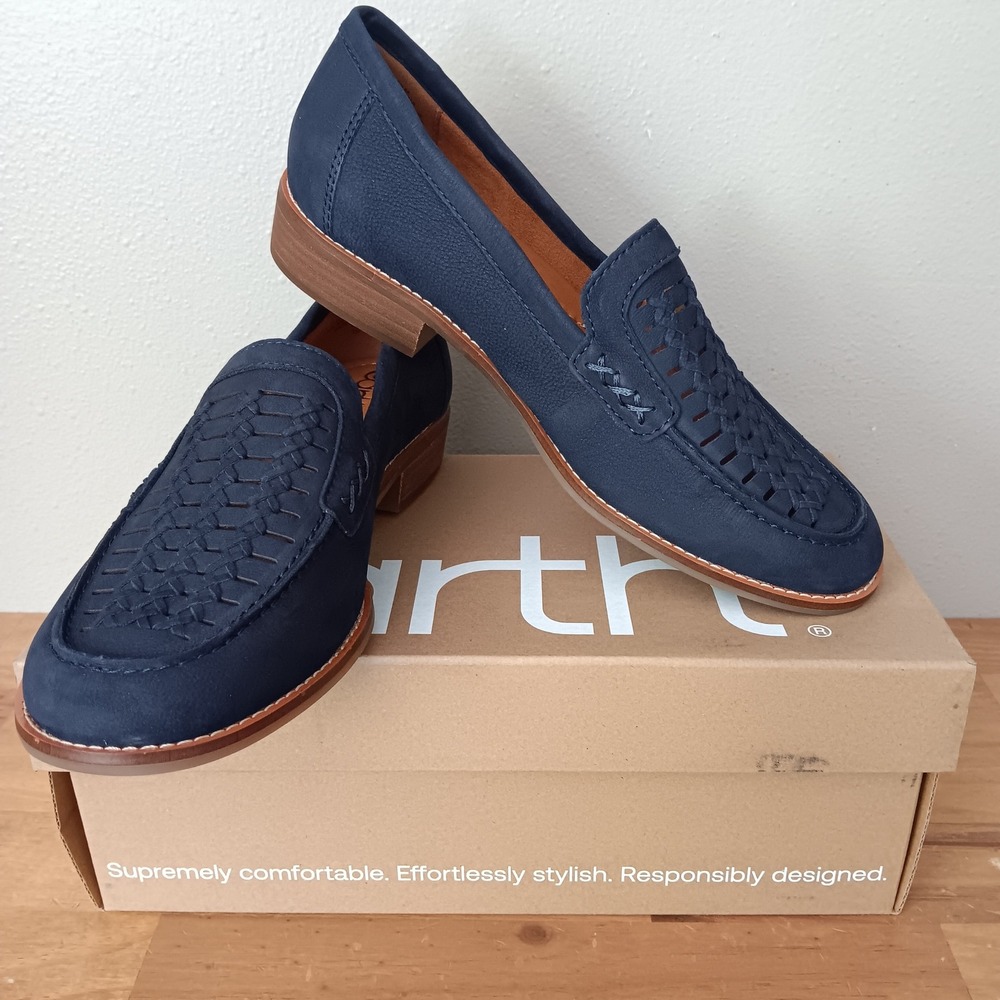 Earth Elona Loafers Womens 6.5 Dark Blue New Woven Block Heel Slip On